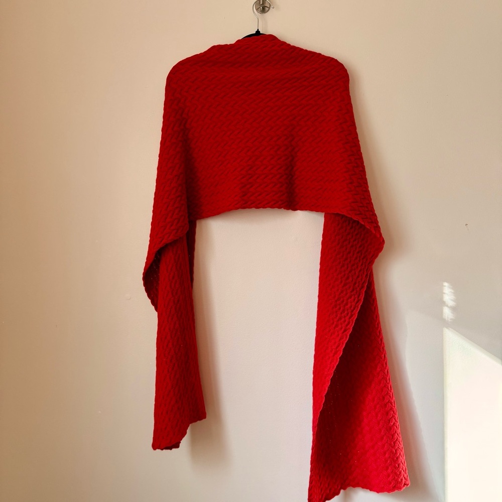 Portolano 100% Cashmere Very Long and Large Red Cable Knit Wrap Scarf